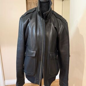 The Kooples Black Leather Bomber Jacket